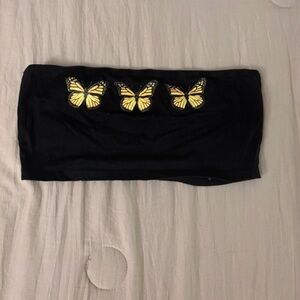 SHEIN Black Tee with Yellow Butterfly Detail
